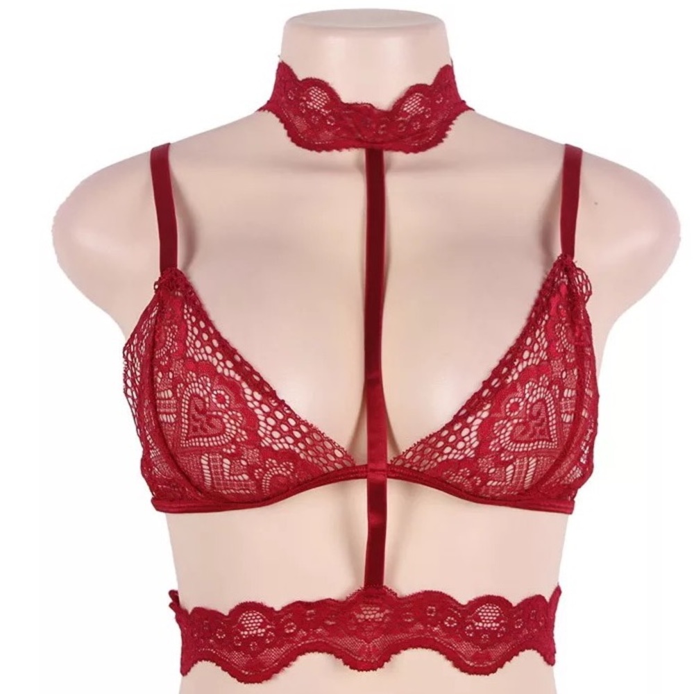 Red Lace Choker Bra Lingerie NWT - Picture 2 of 8